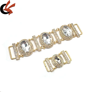 Wholesale Fashion Metal Accessories Big Glass Rhinestone Jewelry Gold Plating Crystal Bikini Connectors