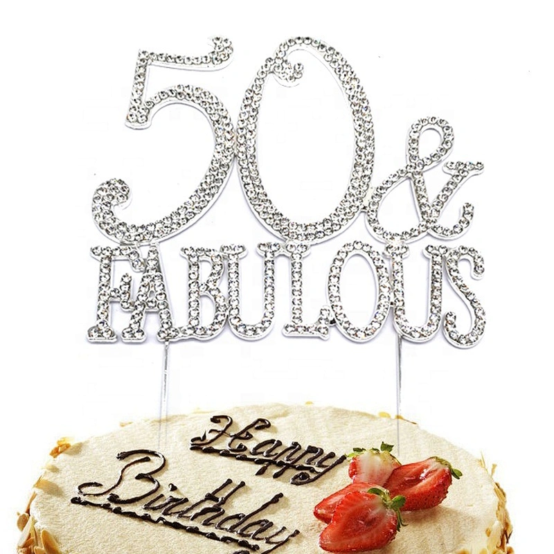 50 & Fabulous Gold Rhinestone Cake Topper Birthday Party Decoration