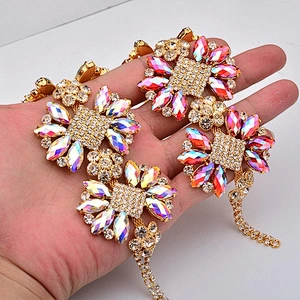 Custom Design Beaded Rhinestone Applique Patch Gold Claw Crystal Flower Applique Sewing Flatback Glass Crystal Chain