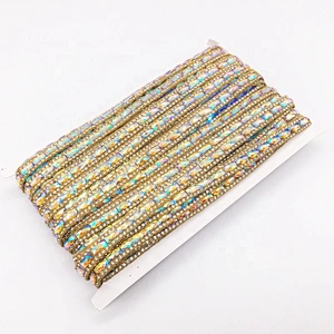 Hot sale garment accessories hot fix transfer jewelry glisten string rhinestone ribbon sash trim