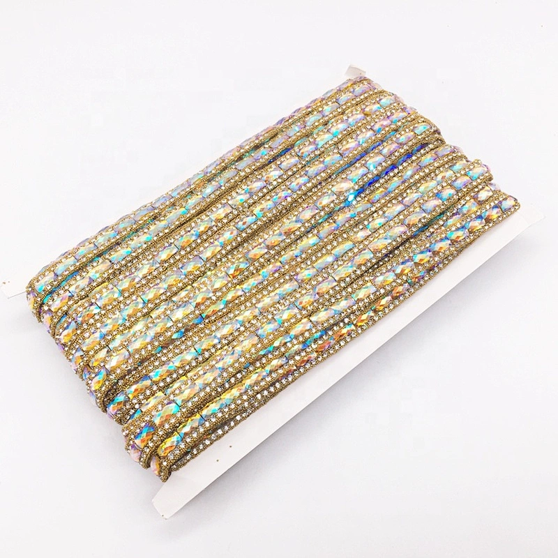 Hot sale garment accessories hot fix transfer jewelry glisten string rhinestone ribbon sash trim