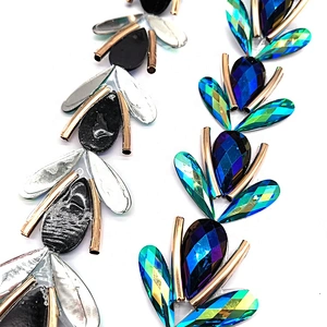 Wholesale Gorgeous Green AB Water Drop Resin Iron On Trim for garment decorative