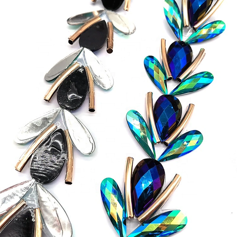 Wholesale Gorgeous Green AB Water Drop Resin Iron On Trim for garment decorative