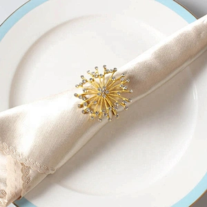 Simple style gold metal rhinestone beads napkin ring for weddings
