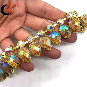Fashion design shining dress decoration yellow glitter rhinestone chain trimming