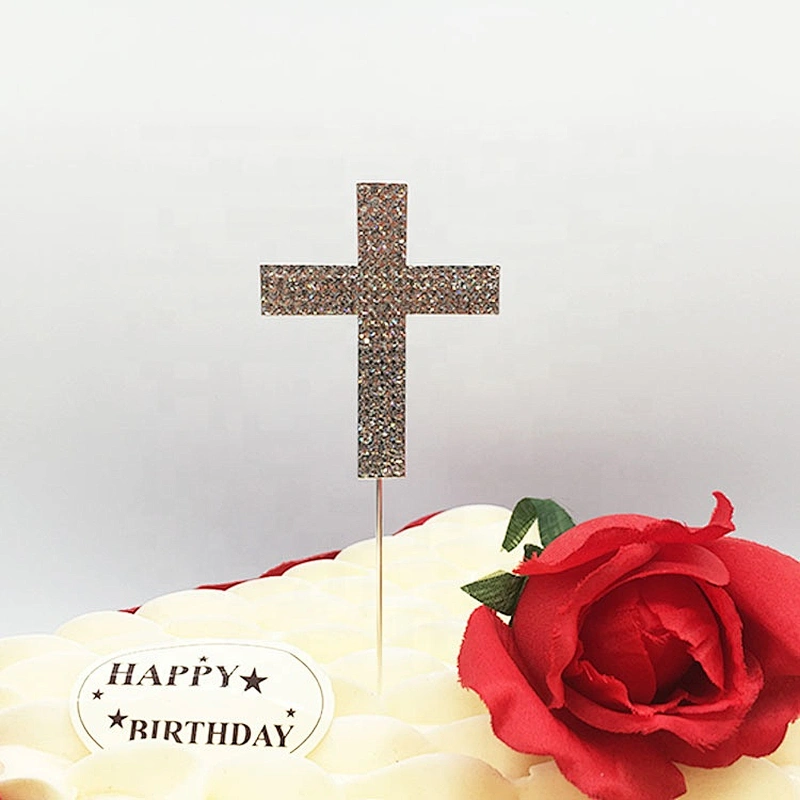 2020 fashion Small Rhinestone Cross Baptism Christening Communion Cake Topper