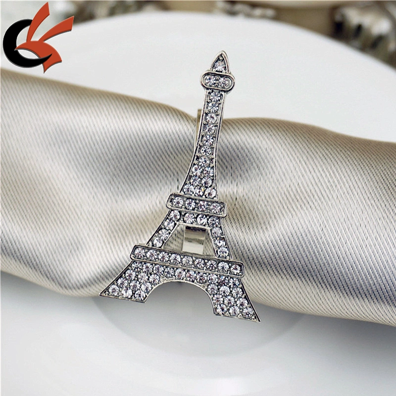 Romantic Eiffel Tower Sparkling Silver Clear Crystal Rhinestone Napkin Ring for Wedding Table Decoration