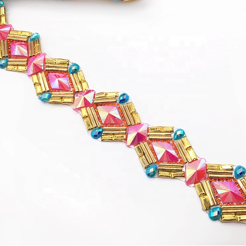 Gorgeous decorative hot fix transfer tape pink rhinestone resin trims for carnival costume