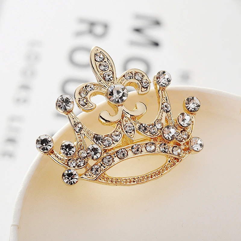Silver Plated Rhinestone Pave Vintage Royal Crown Brooch Wedding Bridal Bouquet