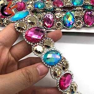 Customization fashion style heat transfer rhinestone chain trim hot fix tape trimming