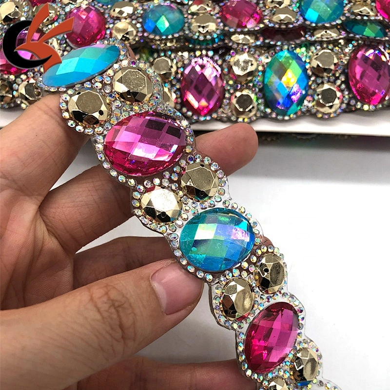 Customization fashion style heat transfer rhinestone chain trim hot fix tape trimming