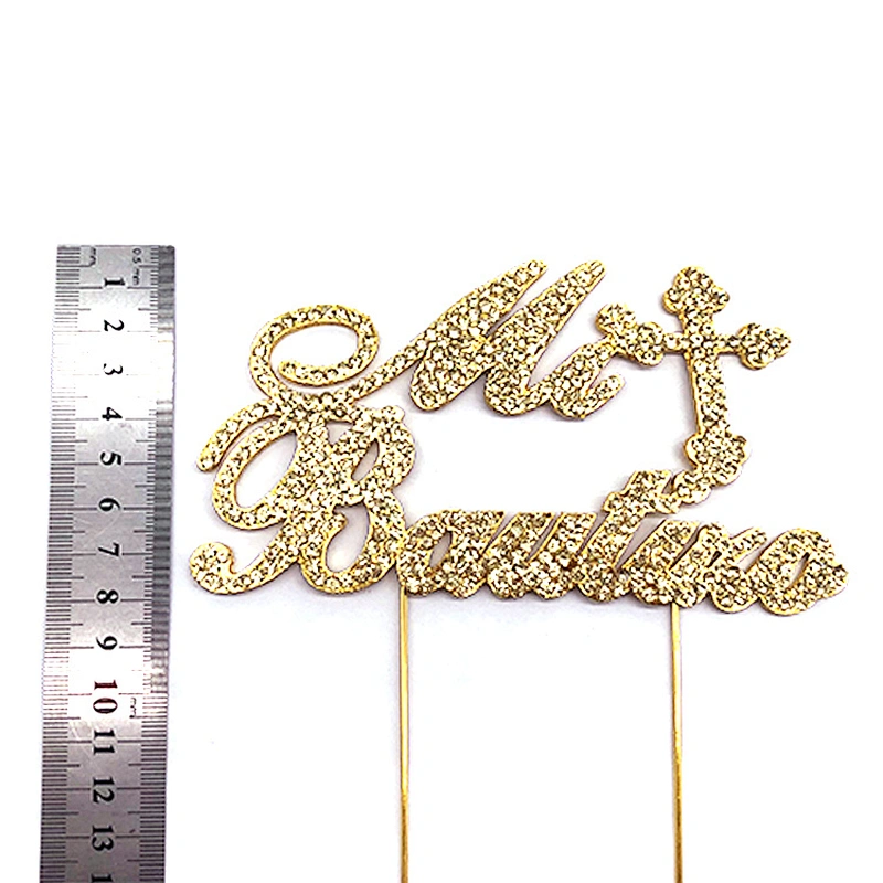 Custom crystal cake topper for baptism ceremony