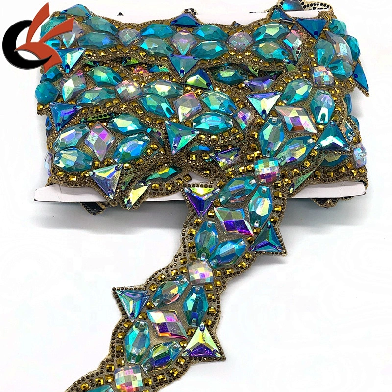Factory customized heat transfer rhinestone trims iron on diamante waist trimming