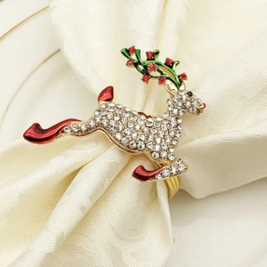 Wholesale Custom Christmas Table Decor Crystal Reinbeer Napkin Ring