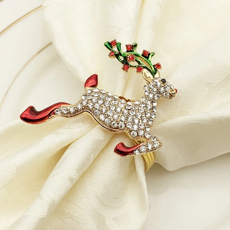 Wholesale Custom Christmas Table Decor Crystal Reinbeer Napkin Ring