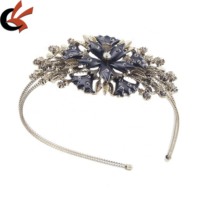 Hot Sell Retro Gold Design Enamel Flower Bridal  Headband Wedding Rhinestone Tiara Hair Piece