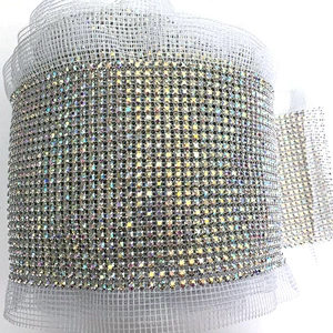 Sew On 24 Rows Cuttable Crystal Trimmings Banding With Rhinestone Mesh For DIY Garment accessories