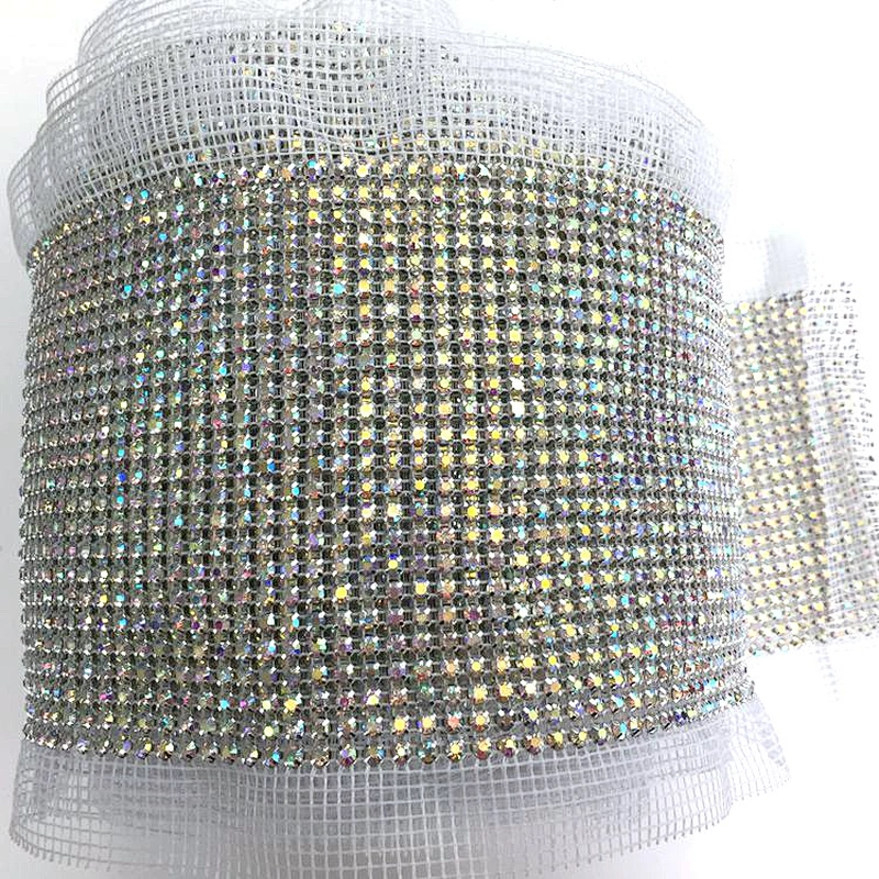 Sew On 24 Rows Cuttable Crystal Trimmings Banding With Rhinestone Mesh For DIY Garment accessories