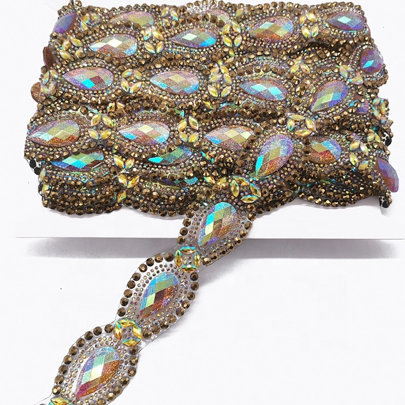 Wholesale Iron On Glitter AB Resin Rhinestone Appliques Trimming