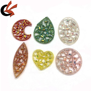 Heart shape yellow AB hollow resin loose sew on rhinestone for garment decoration