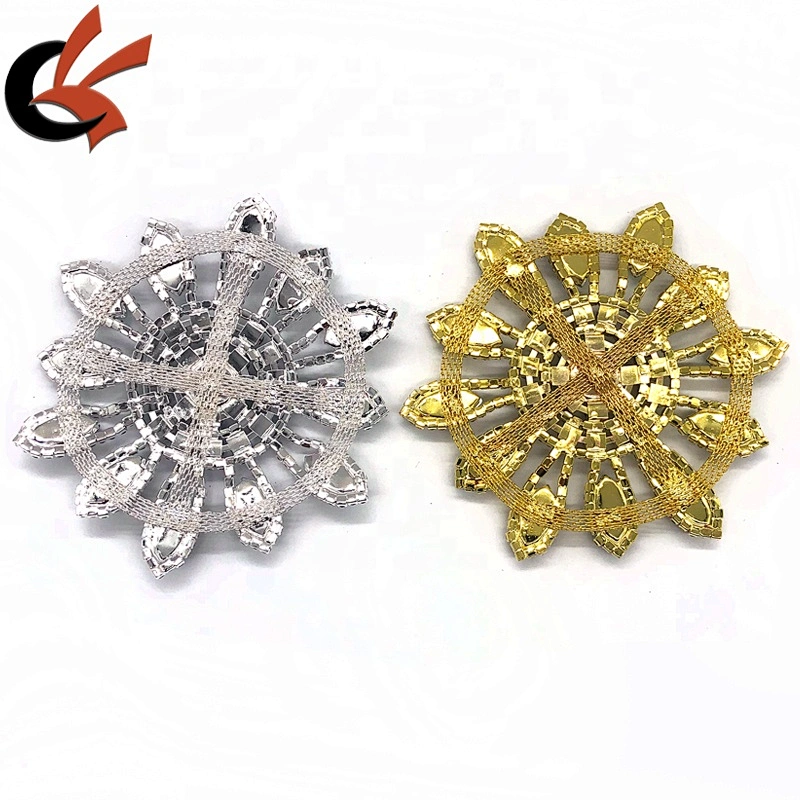Fashion design round welding chain patch sew on silver/gold rhinestone appliques
