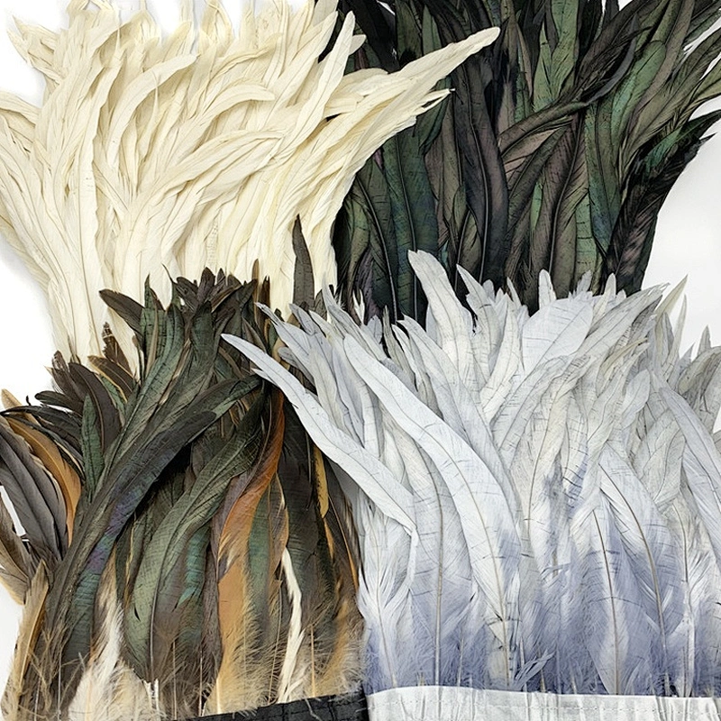 stage performance feathers 30-35 cm decolorized dyed rooster tail feather with  cloth trimming