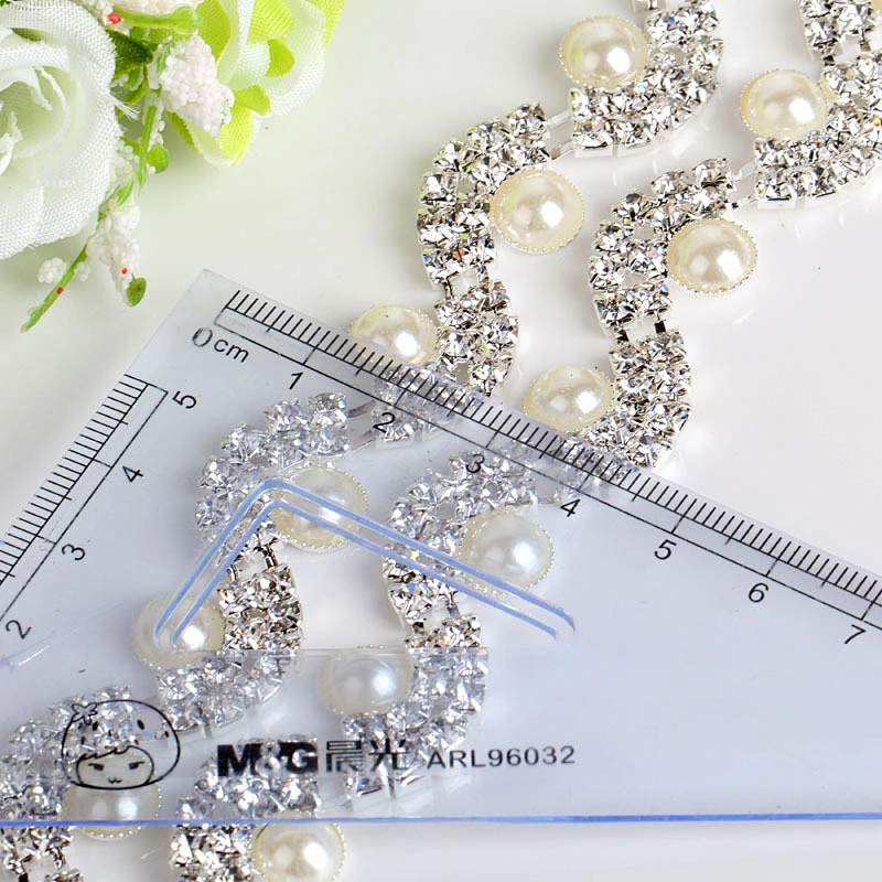 hot sell crystal pearl rhinestone metal chain trim for bridal dress decoration