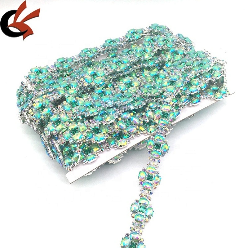 High quality fabric cutting crystal mesh square stone trimming crystal rhinestone trim for wedding garment