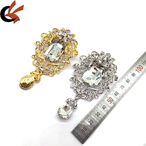 Fancy vintage metal flower hanging brooch crystals muslim women hijab brooch pin