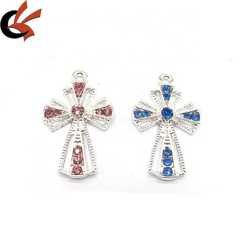 Custom Cross Design Crystal Boy & Girls Rhinestone Button For Garment Accessories Necklace Pendant Buckle