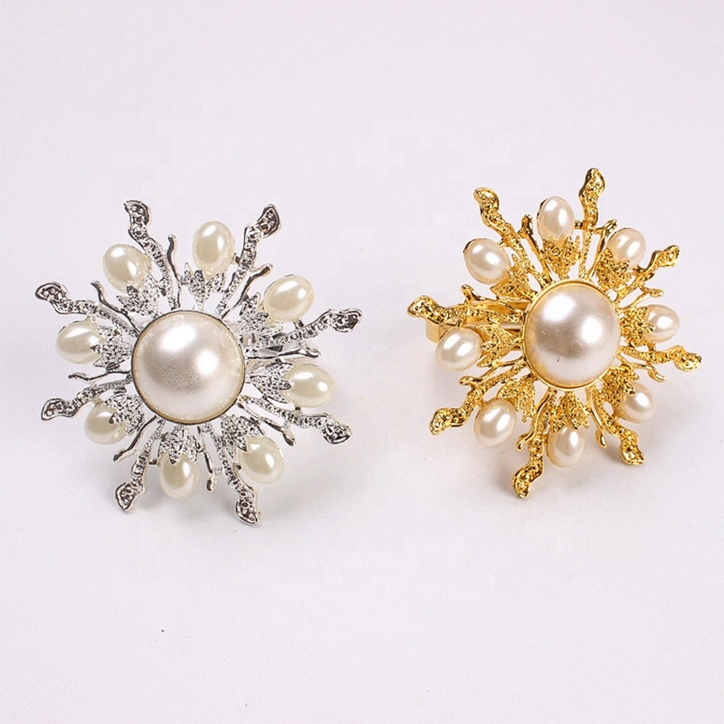 Cheap price model Valentine's Day economical wedding alloy pearl beaded napkin ring