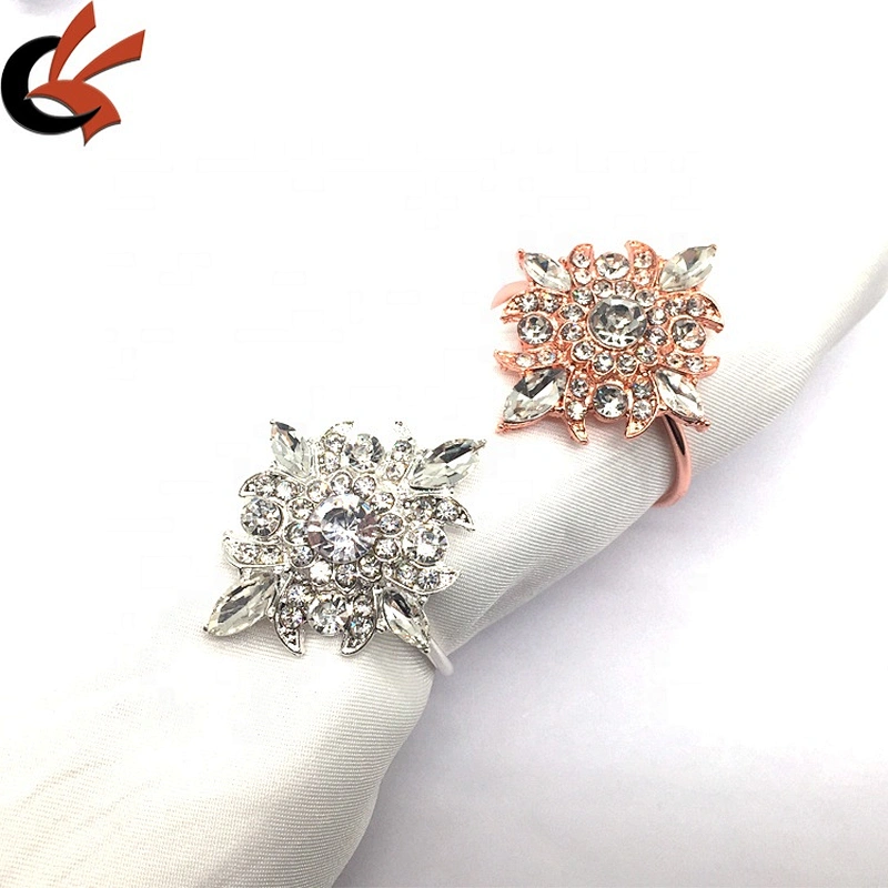 6 Pieces/Pack Napkin Rings Low Price Silver Metal Rose Gold Table Crystal Napkin Rings For Wedding Table