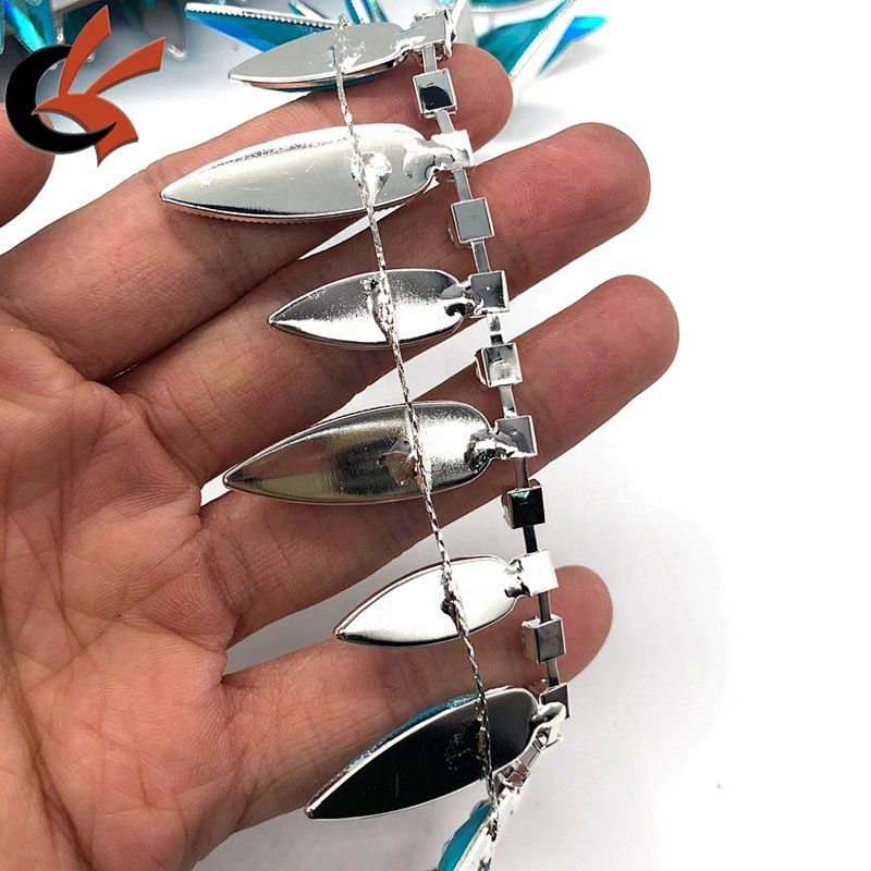 Hot sale costume decoration Turquoise blue AB coating resin rhinestone tassel chain trimming