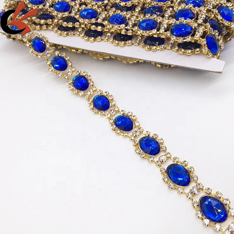 Various colors in stock long crystal bluk rhinestone beads trims colored rhinestone trimming edging chain