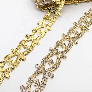 2020 new hot sale sew on diamond crystal trimming chain rhinestone gold pave trims