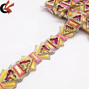 New Arrival Fashion Luxury Women Clothing Multi-colored Resin Hotfix Rhinestones Fabric Trims Applique Tape