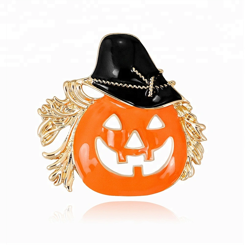 Black Scarecrow Orange Enamel  Pumpkin Halloween Brooch jewelry