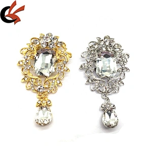 Fancy vintage metal flower hanging brooch crystals muslim women hijab brooch pin