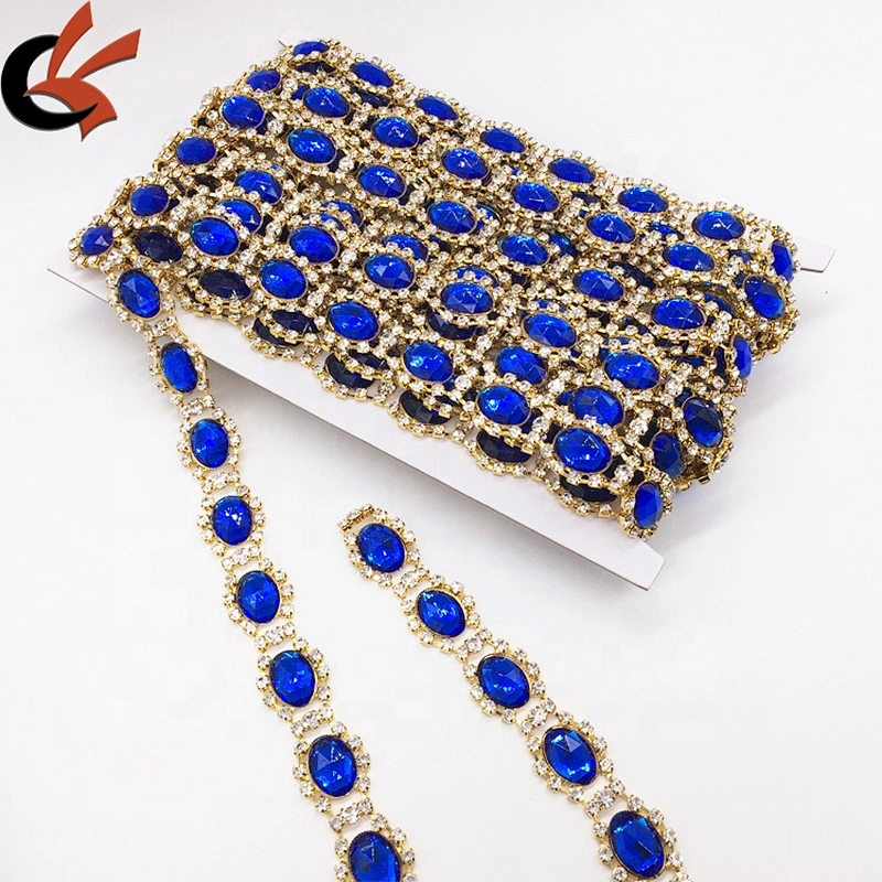 Various colors in stock long crystal bluk rhinestone beads trims colored rhinestone trimming edging chain