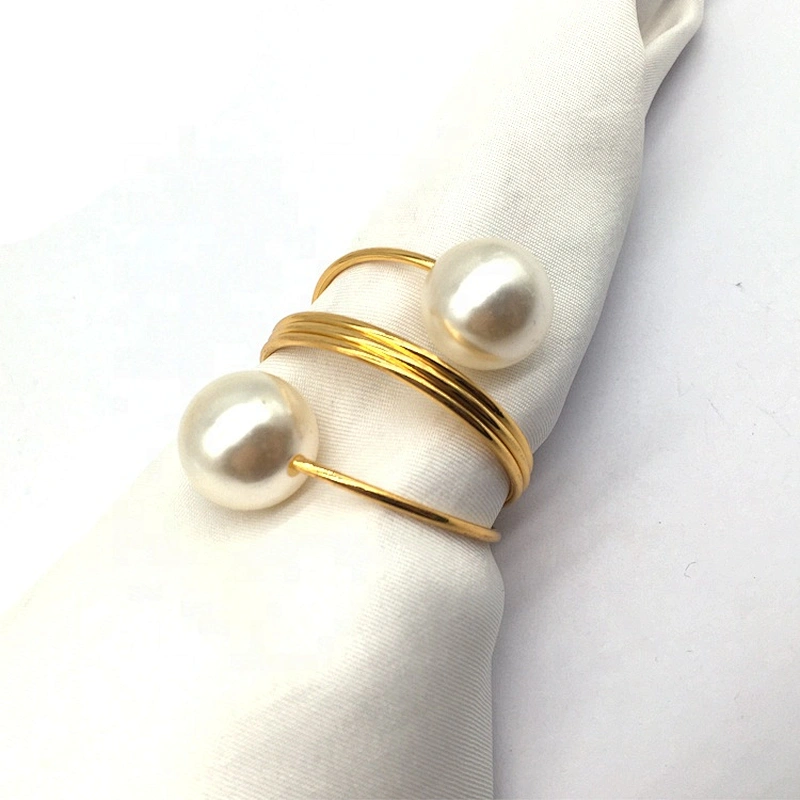 New style fashion silver twining bead pearl napkin ring wholesale cheap in bulk napkin holder