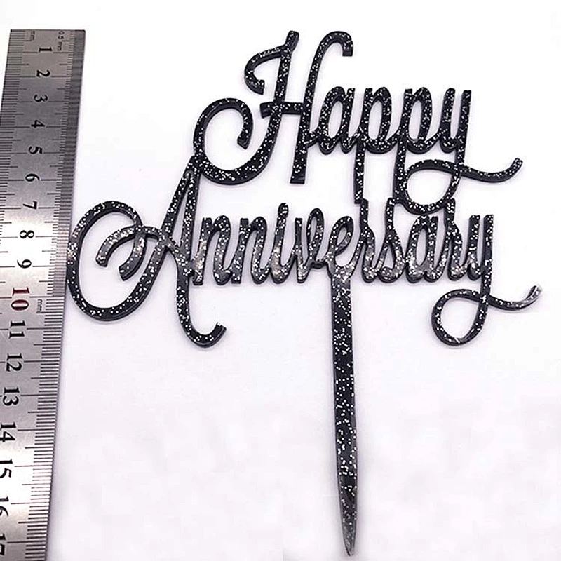 Happy Anniversary Black Glitter Acrylic Cake Topper Suppliers