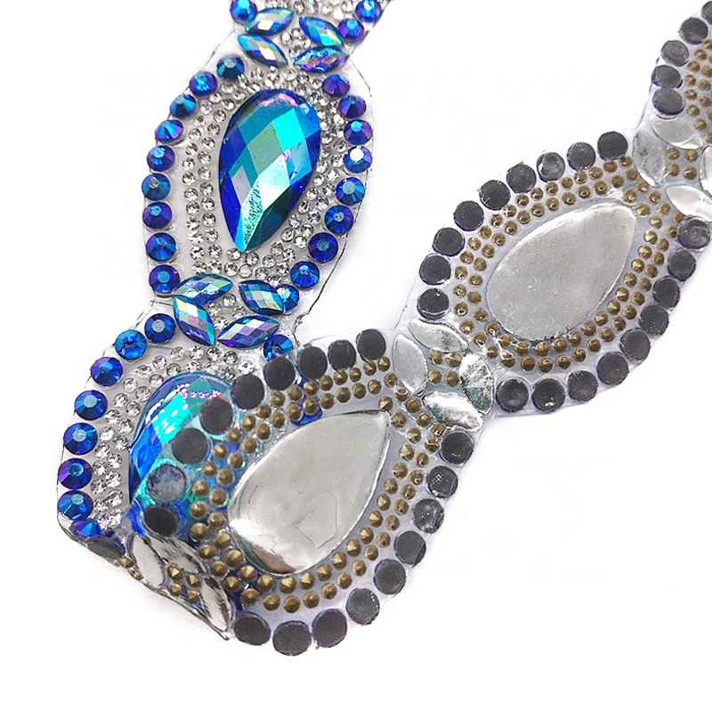 Hot Fix Blue AB Resin Rhinestone Trim Carnival Dress Custom Rhinestone Trimming