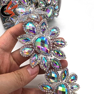 wedding dress belt decoration hot fix/Iron on AB crystal motif tape apparel trimming