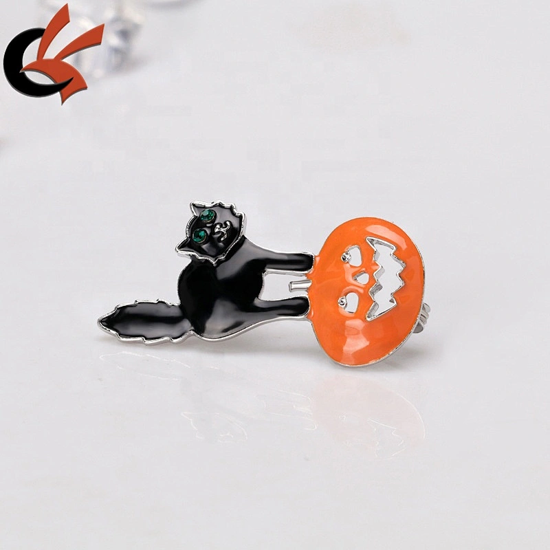 Enamel Funny Halloween Party Jewelry Black Cat Pumpkin Brooch Pin