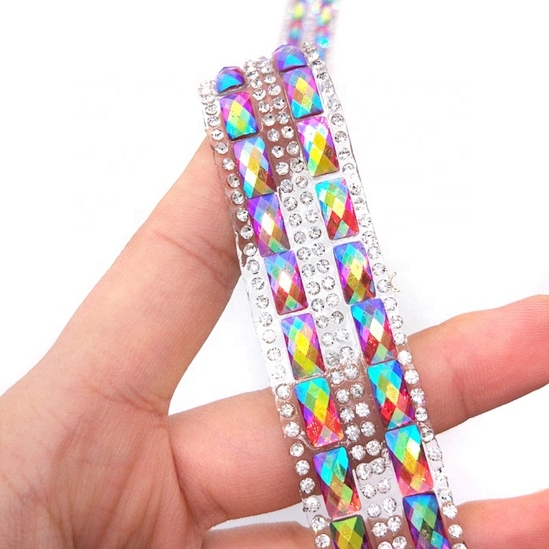 Iron On Red AB Baguette Resin Trimming appliques Carnival costume hot fix crystal