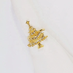 Cheap price hot sale statement enamel gold style christmas trees napkin ring