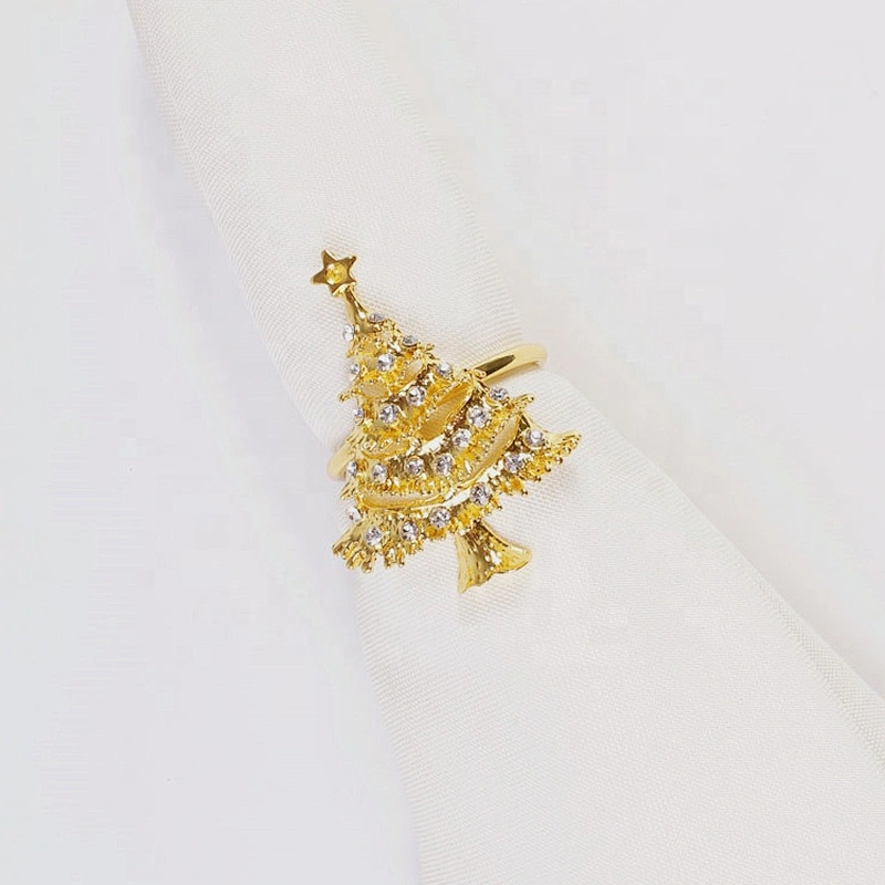 Cheap price hot sale statement enamel gold style christmas trees napkin ring