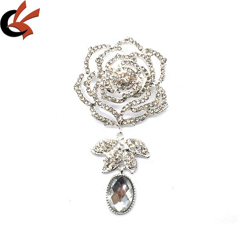 custom add logo pins brooches magnet available clear rose flower brooch for women