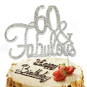 Personalized GOLD Metal Yellow Rhinestone 60 & Fabulous Birthday Cake Topper