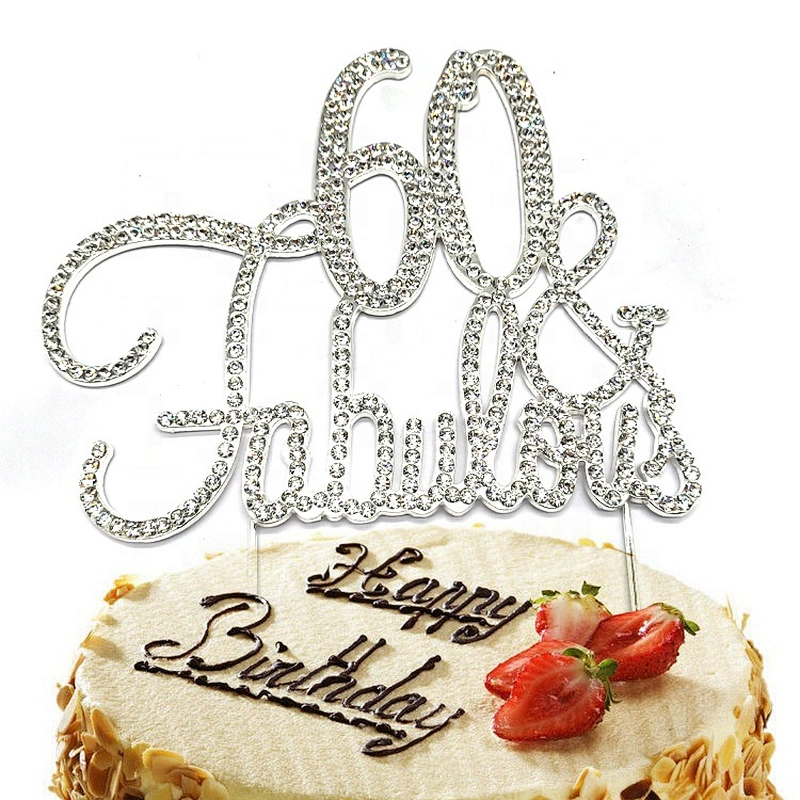 Personalized GOLD Metal Yellow Rhinestone 60 & Fabulous Birthday Cake Topper